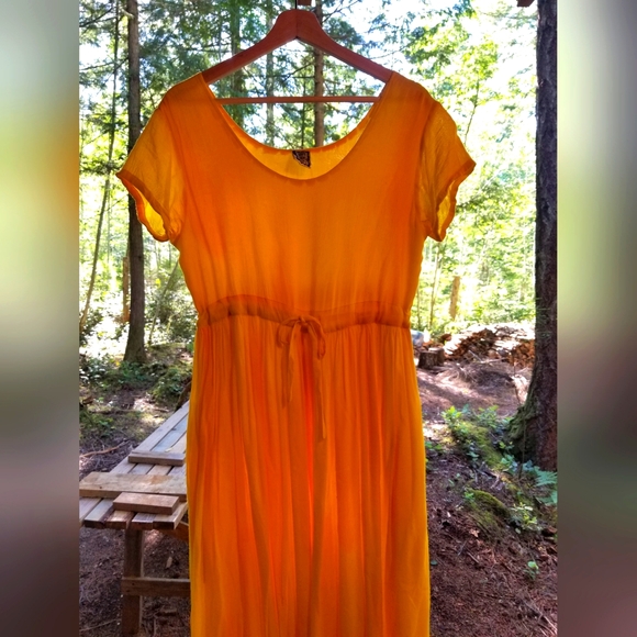 Summer Dress Yellow Maxi Medium Body Touch Brand Scoop Neck Shorr Sleeve Rayon - Picture 9 of 9